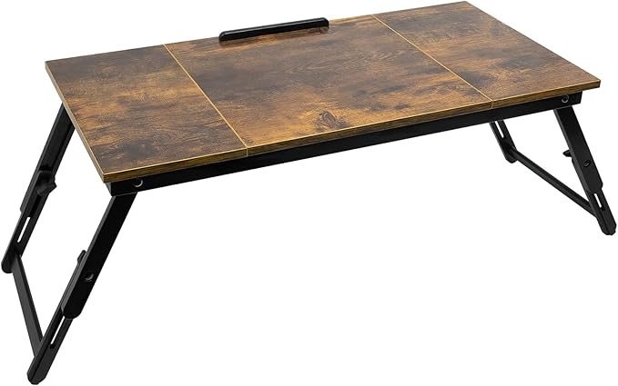 Bamboo Laptop Desk Bed Tray Table Adjustable Table for Computer Tilting Top Foldable Leg with Drawer