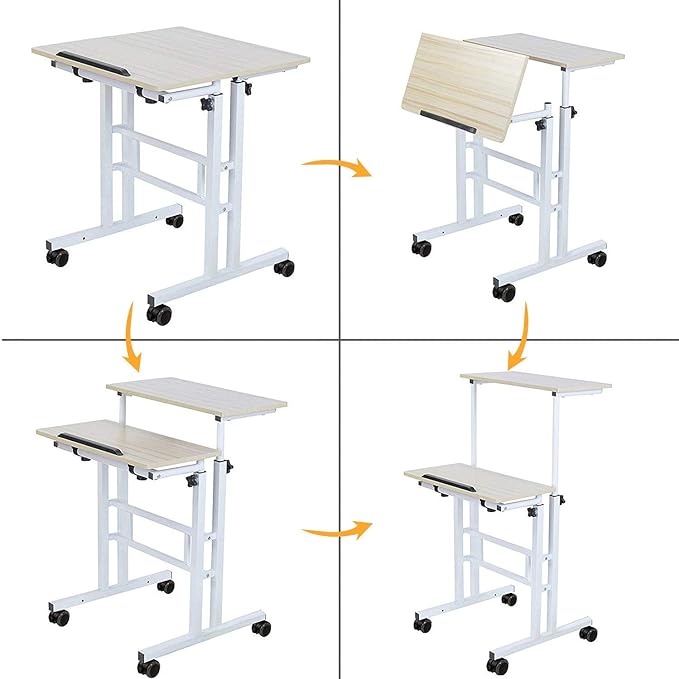 sogesfurniture Mobile Standing Desk Laptop Workstation on Wheels, Adjustable Computer Desk for Standing or Sitting, Maple 101-MP