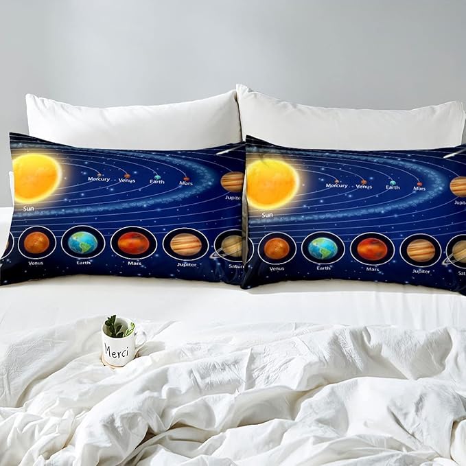 Solar System Comforter Set King Galaxy Bedding Set Outer Space Down Comforter Kids Boys Girls Starry Sky Universe Planets Duvet Set Room Decor Super Soft Astronomy Quilt Duvet Insert, Blue