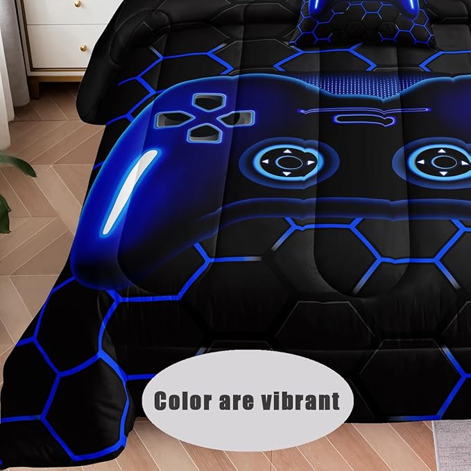 5 Pieces Bed in a Bag for Boys Bedding Sets Twin Size,Gamer Comforter Sets for Boys Kids, Gaming Comforter Set for Boys Room Decor with Flat Sheet,Fitted Sheet,Pillowcase,Cushion Cover