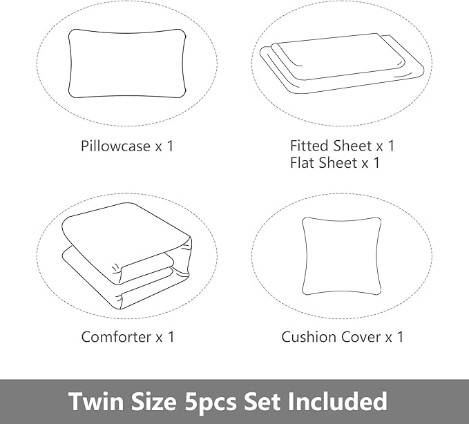 5 Pieces Bed in A Bag Gamer Bedding Set for Boys Kids Adult Gaming Comforters Set,Boys Bed in A Bag Set Twin Size Comforter with Fitted Sheet Flat Sheet Pillowcase pillowsham,DJTH5028Twin