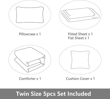5 Pieces Bed in A Bag Gamer Bedding Set for Boys Kids Adult Gaming Comforters Set,Boys Bed in A Bag Set Twin Size Comforter with Fitted Sheet Flat Sheet Pillowcase pillowsham,DJTH5026Twin