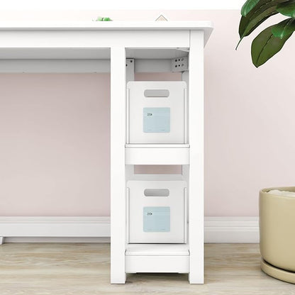 Max & Lily Solid Wood Desk With Shelves, 55 Inches, White