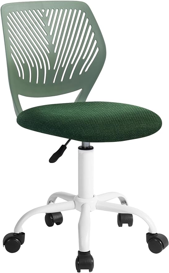 FurnitureR Kids Desk Chair, Home Office Chair Small Armless Cute with Padded Fabric Cushion and Plastic Mid Back Rolling Adjustable Swivel Computer Task Chair for Child Student, Dark Green