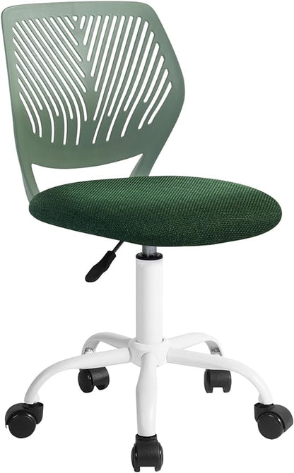 FurnitureR Kids Desk Chair, Home Office Chair Small Armless Cute with Padded Fabric Cushion and Plastic Mid Back Rolling Adjustable Swivel Computer Task Chair for Child Student, Dark Green