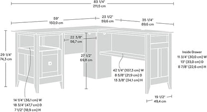 Sauder August Hill L-Shaped Home Office Desk, L: 59.06" x W: 58.74" x H: 29.25", Mystic Oak finish