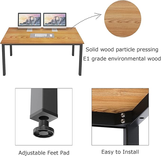 SogesGame Teak Home Office Desk, 55 inch Modern Simple Computer Desk，Writing Study Corner Desk Laptop Table, Easy to Assemble