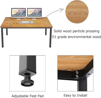 SogesGame Teak Home Office Desk, 55 inch Modern Simple Computer Desk，Writing Study Corner Desk Laptop Table, Easy to Assemble