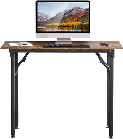 TEMI Folding Desk 31.5", Computer Desk for Home Office, Folding Table No Assembly Required, Office Desk for Small Space, Small Desk with Stable Black Frame, Rustic Brown