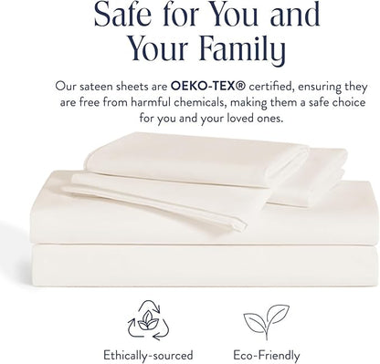 Brooklinen Luxury Sateen 4 Piece Queen Size Sheets Set in Cream - 100% Cotton Sateen Sheets - 1 Fitted Sheet, 1 Flat Sheet, 2 Pillowcases - Best Luxury Sheets