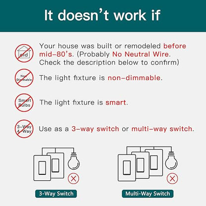 TREATLIFE Smart Dimmer Switch 4 Pack, Smart Light Switch Works with Alexa and Google Assistant, Neutral Wire Needed, 2.4Ghz Wi-Fi, Schedule, Remote Control, Single Pole, FCC Listed