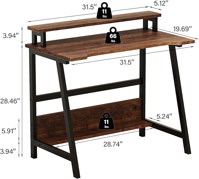 Computer Home Office Desk, 31.5" Desk for Small Spaces with Storage Shelf,Small Computer Desk with Monitor and Bookshelf, Modern Simple Style Laptop Desk