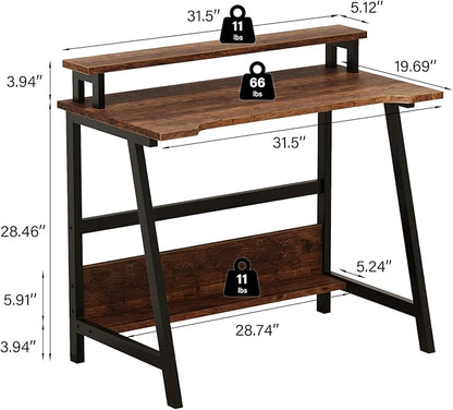 Computer Home Office Desk, 31.5" Desk for Small Spaces with Storage Shelf,Small Computer Desk with Monitor and Bookshelf, Modern Simple Style Laptop Desk