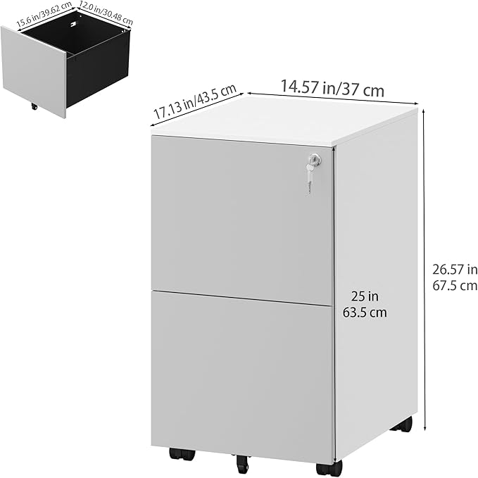 YITAHOME 2-Drawer File Cabinet with Lock, Metal Mobile File Cabinet with Lock, Filing Cabinet Under Desk Fits Legal/Letter for Home/Office, Fully Assembled, Grey and White