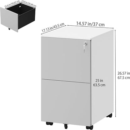 YITAHOME 2-Drawer File Cabinet with Lock, Metal Mobile File Cabinet with Lock, Filing Cabinet Under Desk Fits Legal/Letter for Home/Office, Fully Assembled, Grey and White
