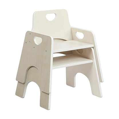 ECR4Kids Stackable Wooden Toddler Chair, 10in, Kids Furniture, White Wash, 2-Pack