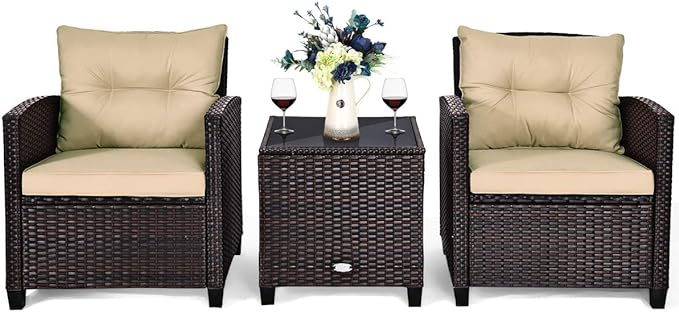 3 PCS Patio Furniture Set, Onesize, Beige