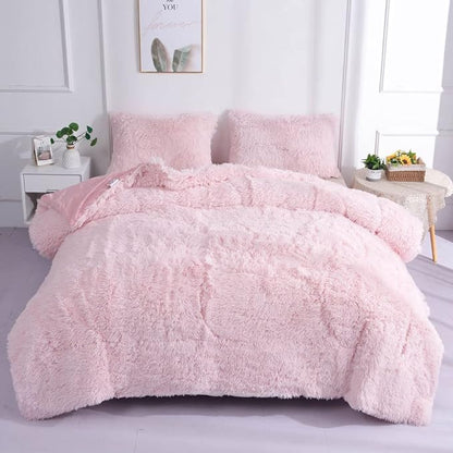 Faux Fur Kids Girls Light Pink Comforter Sets King - 3PC Bed Set Warm Comfortable Soft Plush Flannel Velvet Fluffy Fuzzy Bedding（Comforter x 1 Pillowcases x 2）