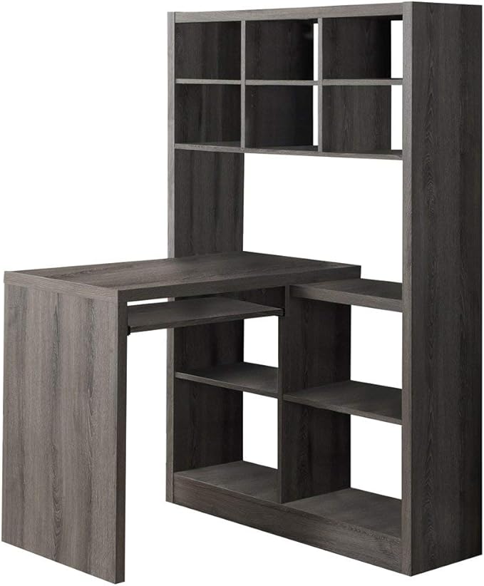 Monarch Specialties I Storage-Bookcase Left Or Right Set Up-Corner Desk with Multiple Adjustable Shelves, 60"L, Dark Taupe