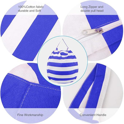 Stuffed Animal Storage Bean Bag Chair Cover for Kids Room, Stuffed Animals Storage Organizer Boys and Girls Plush Toy—Deep Blue