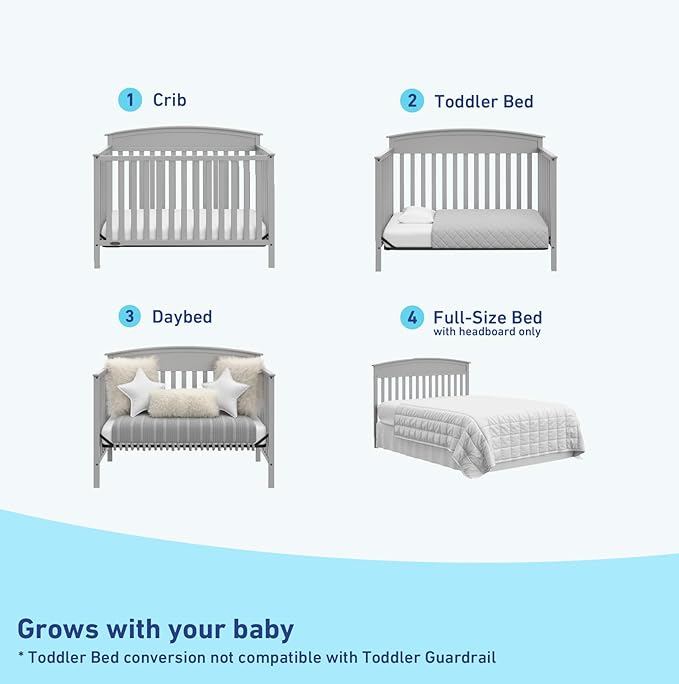 Graco Benton 5-in-1 Convertible Crib (Pebble Gray) – GREENGUARD Gold Certified, Converts from Baby Crib to Toddler Bed, Daybed and Full-Size Bed, Fits Standard Full-Size Crib Mattress