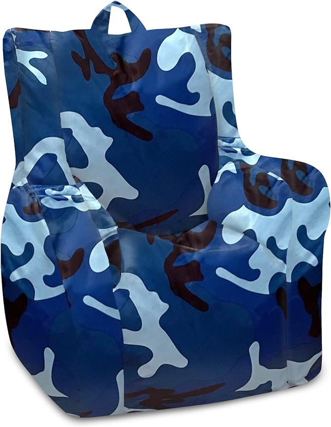 Posh Creations Structured Comfy Bean Bag Chair for Gaming, Reading and Watching TV, Pasadena Chair, Nylon - Camo Blue and Light Blue