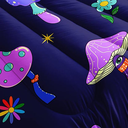 Colorful Mushroom Comforter Set Full Size Kids Trippy Mushroom Bedding Set Hippy Star Eye Theme Quilt Bed Set for Boys Girls Adults with 1 Comforter and 2 Pillowcases