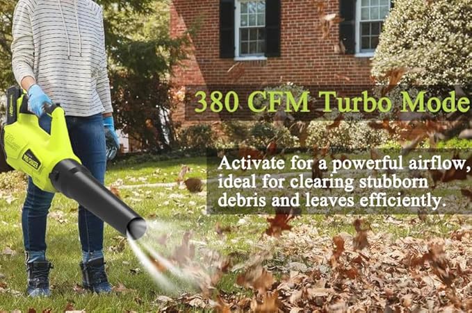 Pro Chaser Battery Powered Cordless Blower - 380 CFM with 2 X 4.0Ah 20V Batteries & Fast Charger, Lightweight Electric Leaf Blowers, 2 Variable Speed, Ideal for Yard, Patio & Sidewalk (Green)