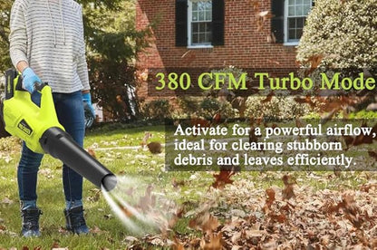 Pro Chaser Battery Powered Cordless Blower - 380 CFM with 2 X 4.0Ah 20V Batteries & Fast Charger, Lightweight Electric Leaf Blowers, 2 Variable Speed, Ideal for Yard, Patio & Sidewalk (Green)