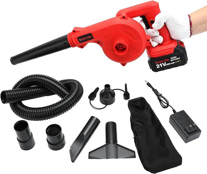 Mini Leaf Blower Red,2-in-1 Cordless Small Blower with 4.0Ah Battery and Charger,21v Blower for Inflating,Blowing Leaf,Clearing Dust & Small Trash,Car by SHINTYOOL