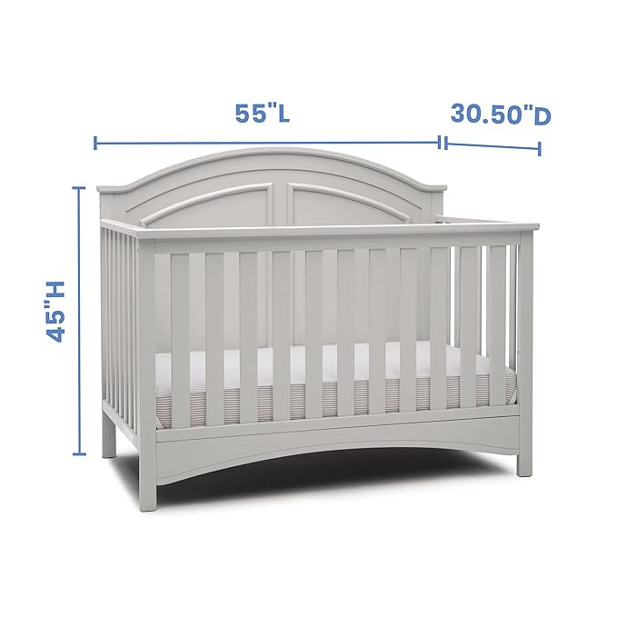 Delta Children Perry 6-in-1 Convertible Crib - Greenguard Gold Certified, Moonstruck Grey + Simmons Kids Radiant Sky Dual Sided Baby Crib Mattress and Toddler Mattress (Bundle)