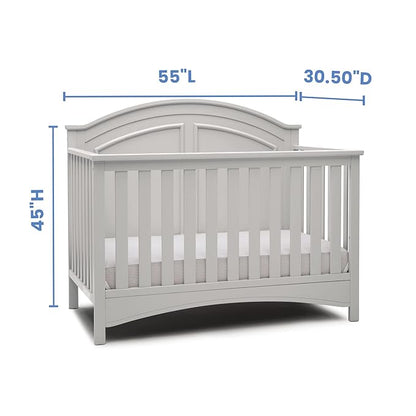 Delta Children Perry 6-in-1 Convertible Crib - Greenguard Gold Certified, Moonstruck Grey + Simmons Kids Radiant Sky Dual Sided Baby Crib Mattress and Toddler Mattress (Bundle)