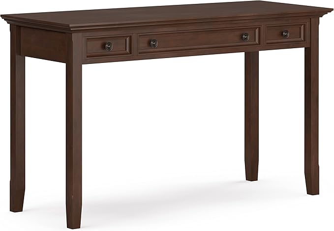 SIMPLIHOME Amherst SOLID WOOD Transitional 54 Inch Wide Desk in Russet Brown, For the Office Desk, Writing Table, Workstation and Study Table
