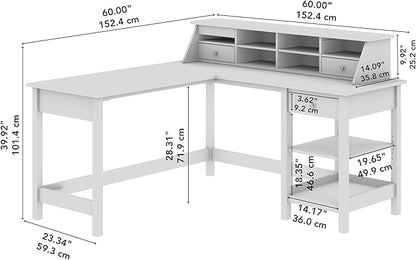 Bush Furniture Mayfield 60W L Shaped Computer Desk with Storage and Desktop Organizer in Vintage Black and Reclaimed Pine | Storage for Home Office Workspace