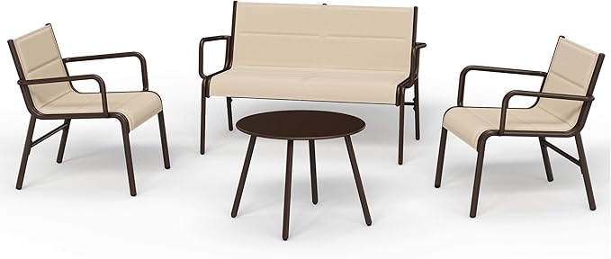 EAST OAK 4-Piece Patio Furniture Set, Waterproof Outdoor Furniture Set, Patio Sofa with Coffee Table for Balcony or Porch, 4 Seats Patio Conversation Sets for Backyard in Beige