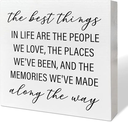 Home Office Desk Wooden Box Sign Decor, The Best Things in Life Are The People We Love, Inspirational Quotes Desk Decor Motivational Desk Decorations for Women Men Student Office Classroom School