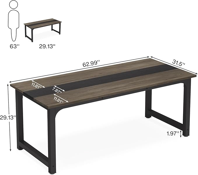 63 Inch Large Executive Office Desk, Simple Computer Workstation with 31.5 inch Extra Wide Desktop for Home Office