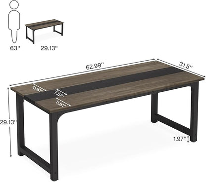 63 Inch Large Executive Office Desk, Simple Computer Workstation with 31.5 inch Extra Wide Desktop for Home Office