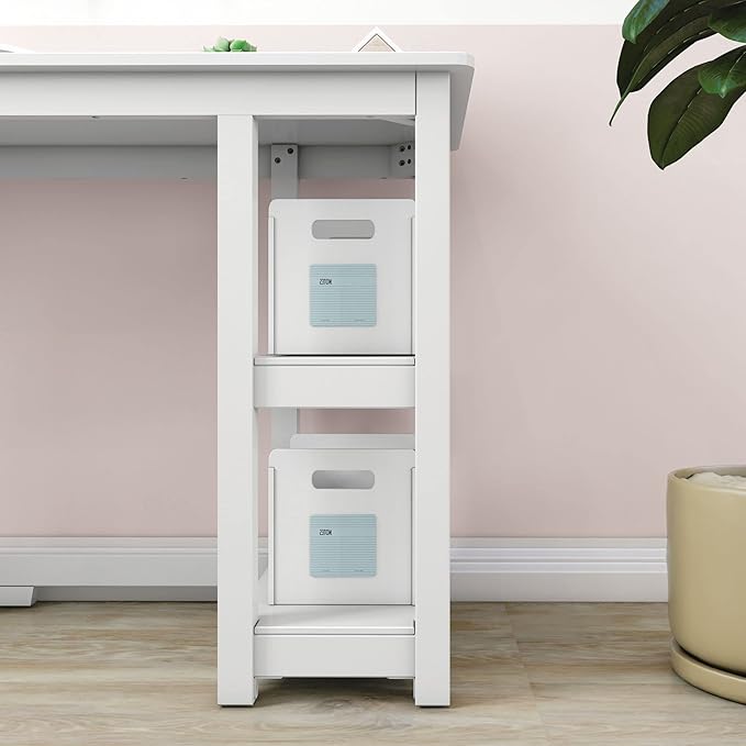 Max & Lily Solid Wood Desk With Shelves, 47 Inches, White
