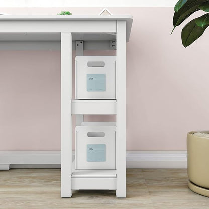 Max & Lily Solid Wood Desk With Shelves, 47 Inches, White