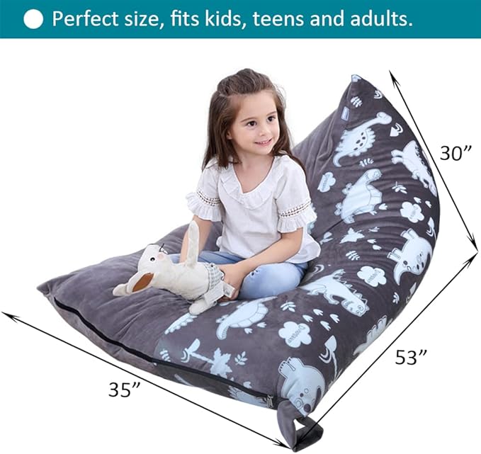 Stuffed Animal Storage Bean Bag Chair Cover, Plush Toys Organizer, Animals Doll Holder, Extra Large Lounger with Handle and Zipper Super Soft for Kids and Teans -Dinosaur Style