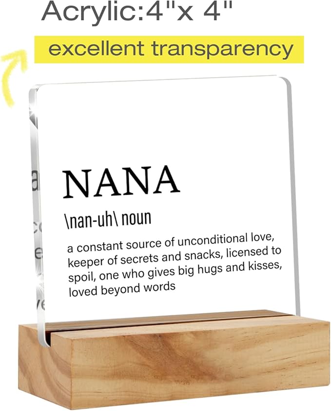 Grandma Gift Nana Gifts for Mother's Day Birthday, Nana Definition Desk Decor Grandmother Acrylic Desk Plaque Sign With Wood Stand Home Office Desk Sign Keepsake Present