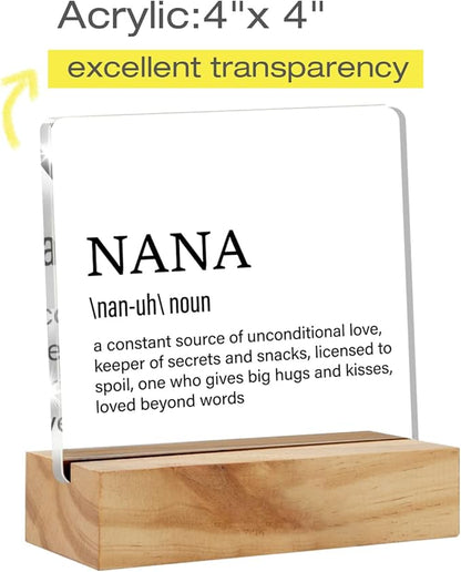 Grandma Gift Nana Gifts for Mother's Day Birthday, Nana Definition Desk Decor Grandmother Acrylic Desk Plaque Sign With Wood Stand Home Office Desk Sign Keepsake Present
