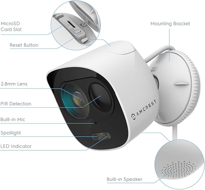 Amcrest SmartHome 1080p WiFi Outdoor Security Camera with Spotlight, Built-in Siren Alarm, Strobe Light, Two-Way Audio, Night Vision, 133° View, IP65 Weatherproof, MicroSD & Smart Cloud Storage, ADC2W