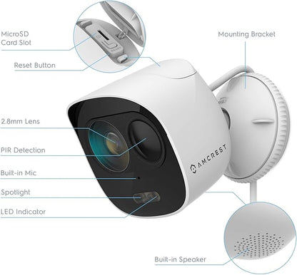 Amcrest SmartHome 1080p WiFi Outdoor Security Camera with Spotlight, Built-in Siren Alarm, Strobe Light, Two-Way Audio, Night Vision, 133° View, IP65 Weatherproof, MicroSD & Smart Cloud Storage, ADC2W