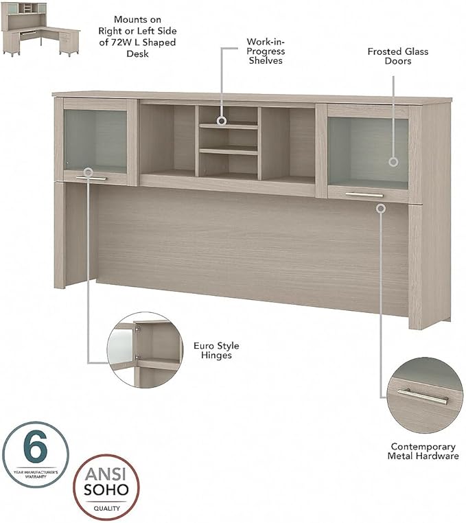 Bush Furniture Somerset 72W Desk Hutch in Sand Oak