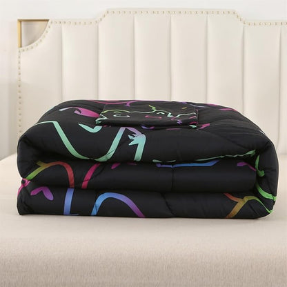 ENCOFT Kids Bedding Set Cat Comforter Set Full for Girls and Boys 3 Piece Cartoon Bed Set Black Comfortable and Breathable All Season for Teens and Adults Room Decor with 1 Comforter and 2 Pillowcases