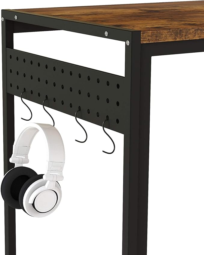 DKLGG Computer Desk 39" Home Office Desk Laptop Study Table Workstation with A Storage Bag and Headphone Hook Retro Industrial Design Small Computer Desk for Teens, Brown