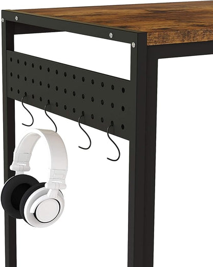 DKLGG Computer Desk 39" Home Office Desk Laptop Study Table Workstation with A Storage Bag and Headphone Hook Retro Industrial Design Small Computer Desk for Teens, Brown