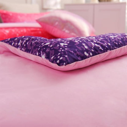 A Nice Night Girls Comforter Set Twin Size 6 Piece Bed in A Bag 3D Colorful Sparkle Galaxy Rainbow Bedding Comforter Sheet Sets for Kids,RedPurple